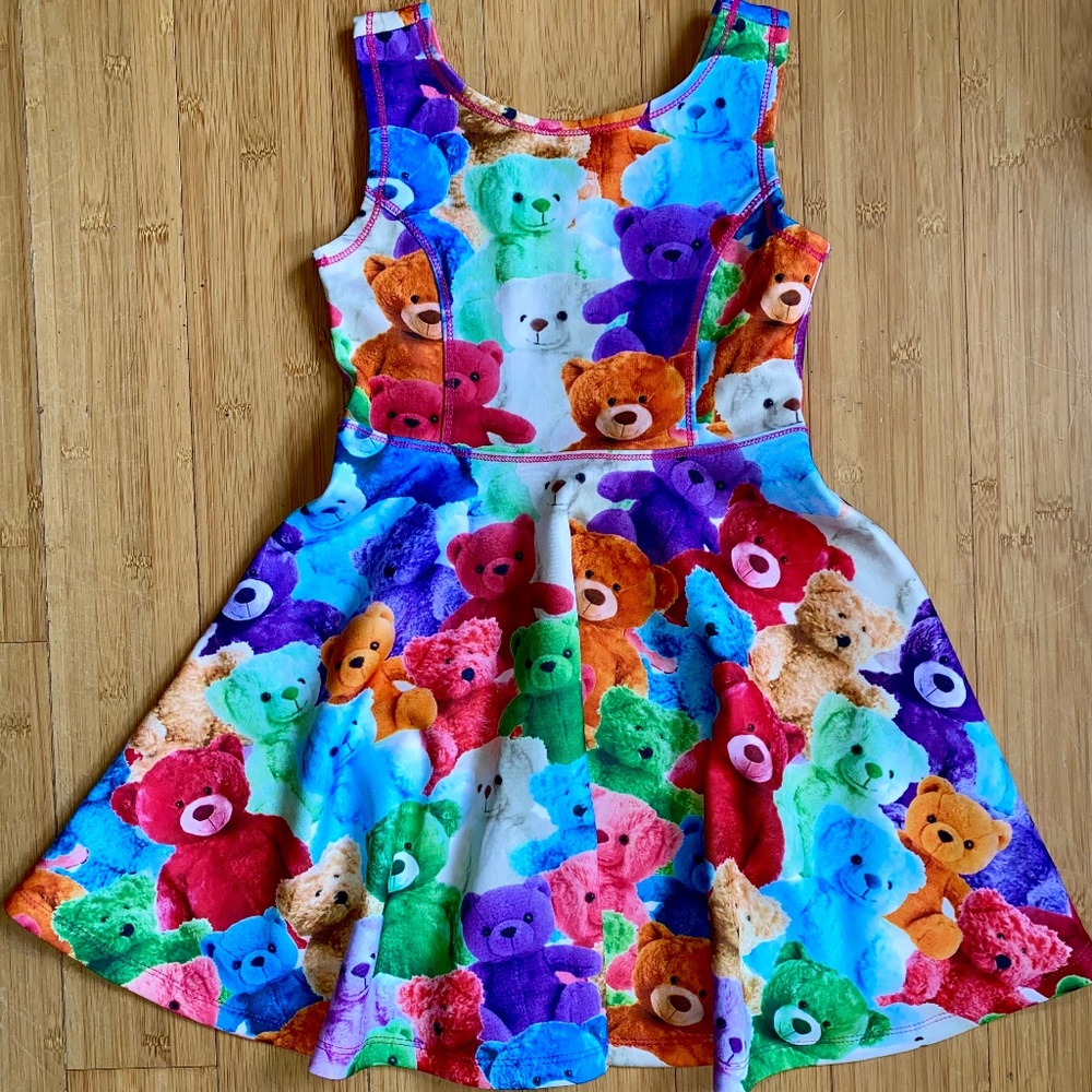Children’s Place Colorful Teddy Bear Print Dress Kids Small (5/6)